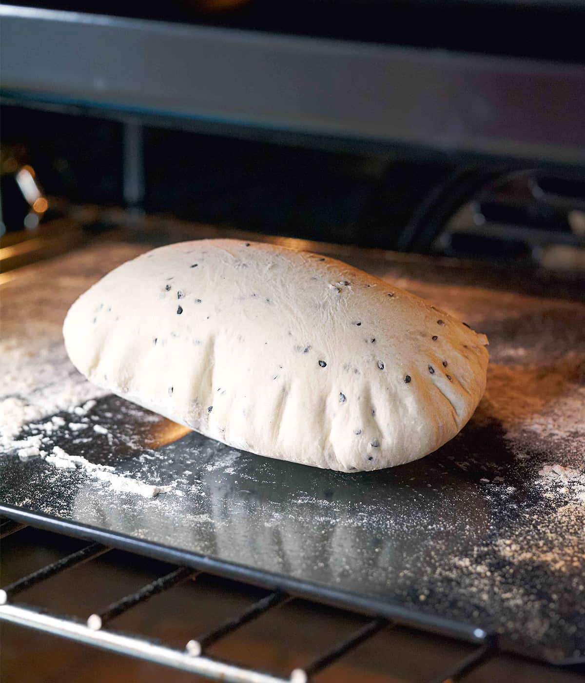 Pita or pitta bread in oven