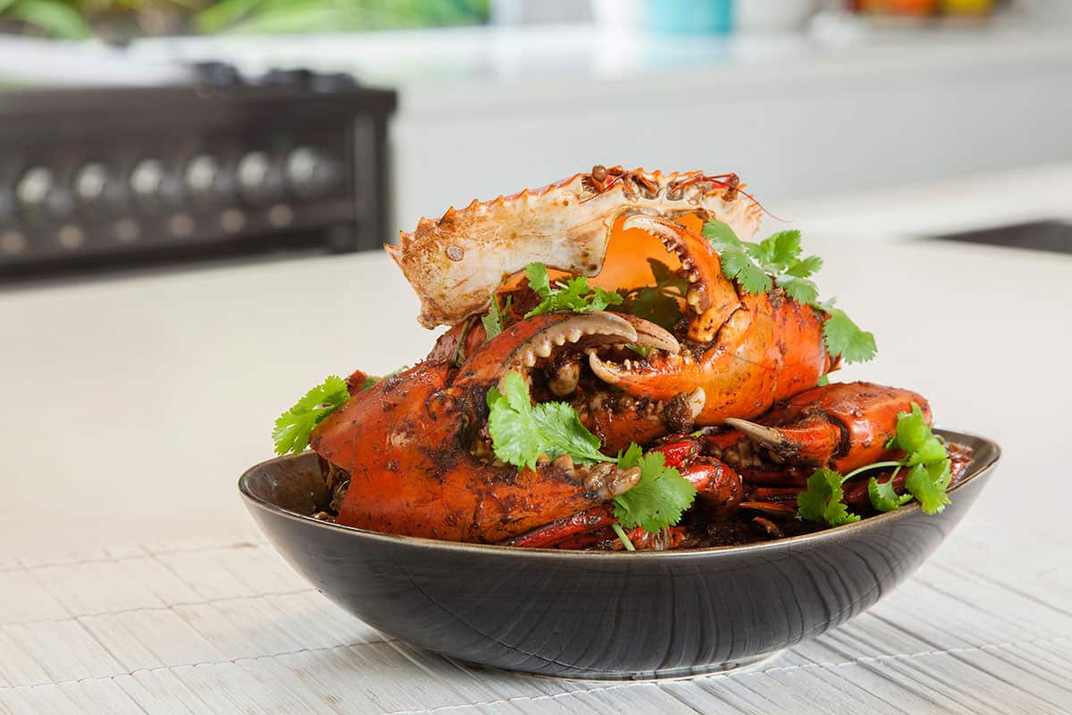 Steamed mud crabs with ginger, chilli and shallot sauce