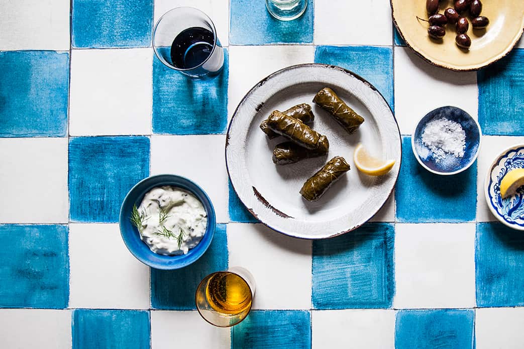 Dolmades with tzatziki