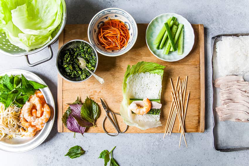 Pork and king prawn lettuce wrap