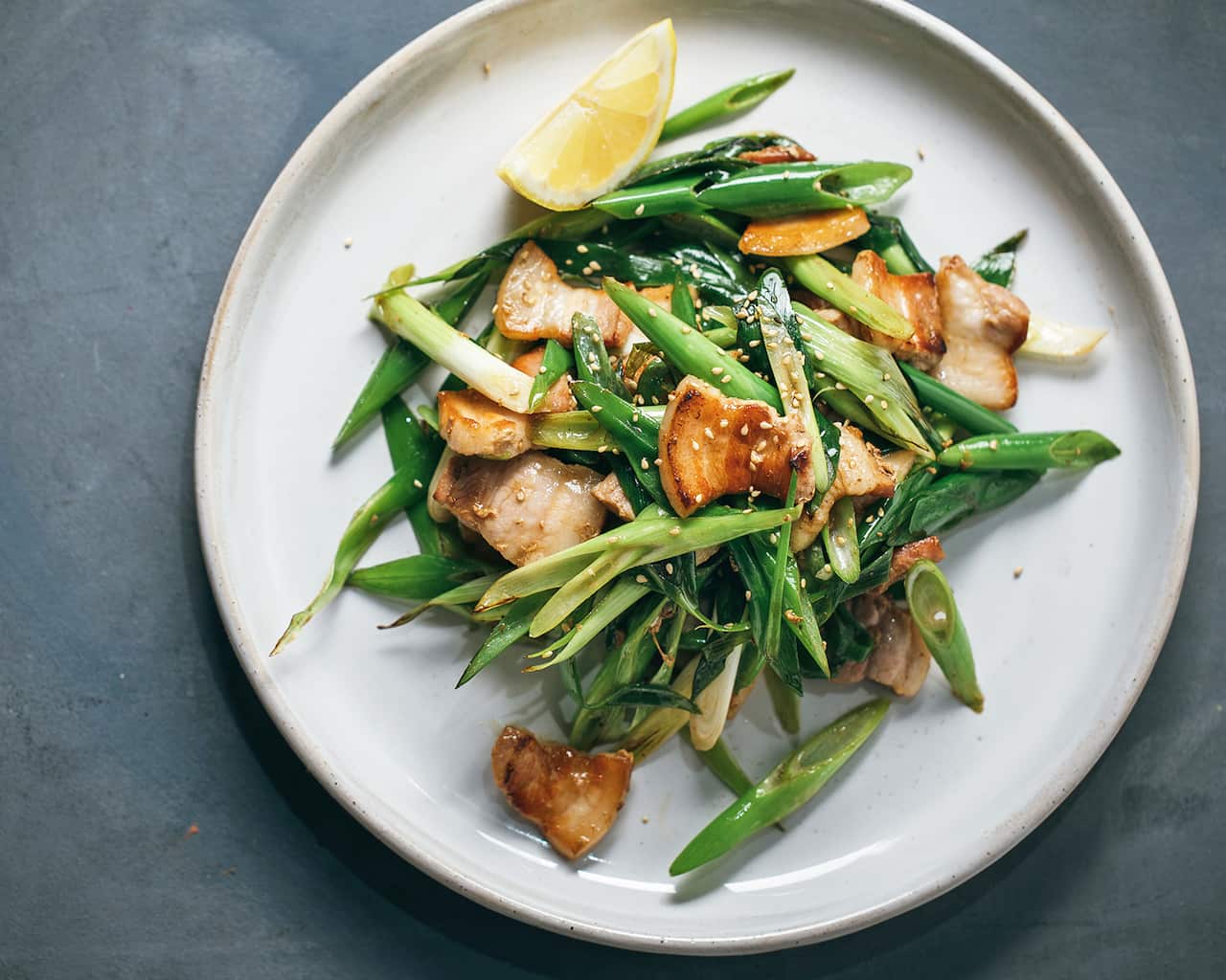 Pork belly and spring onion