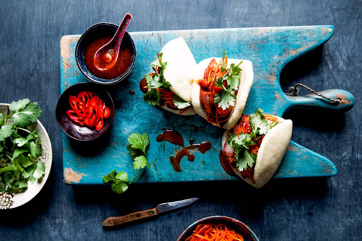 Barbecue pork belly steamed buns (bao)