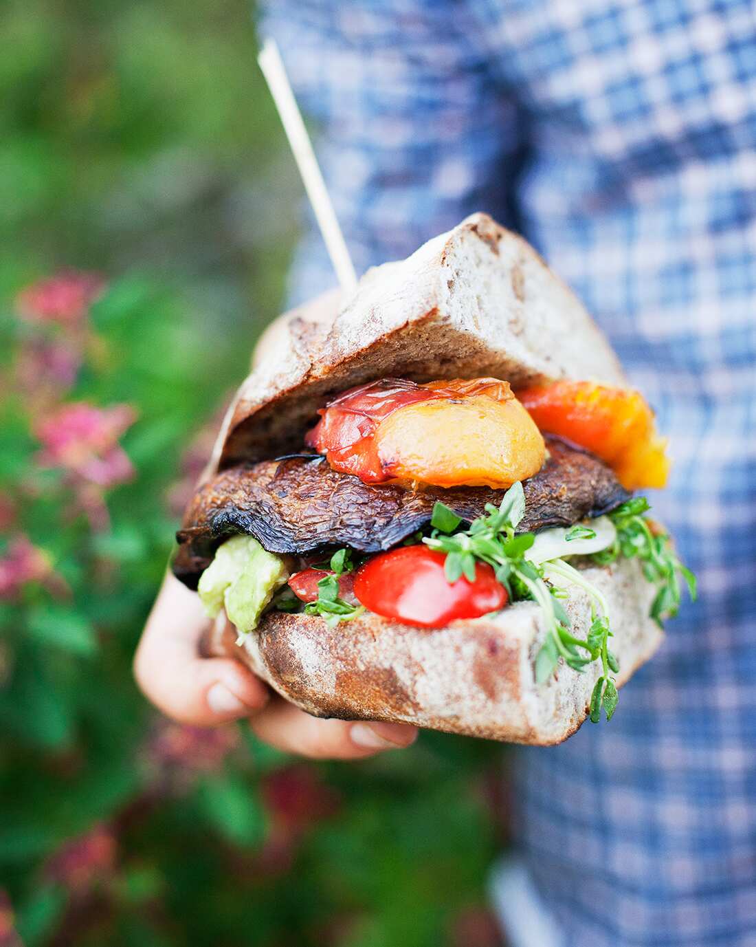 Portobello peach burgers