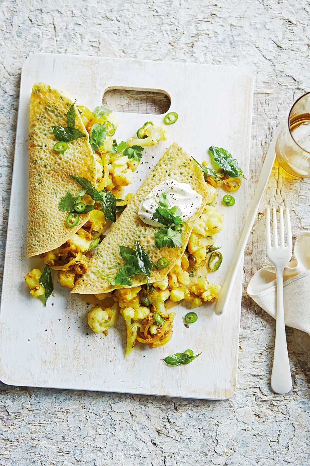 Potato and cauliflower masala dosa