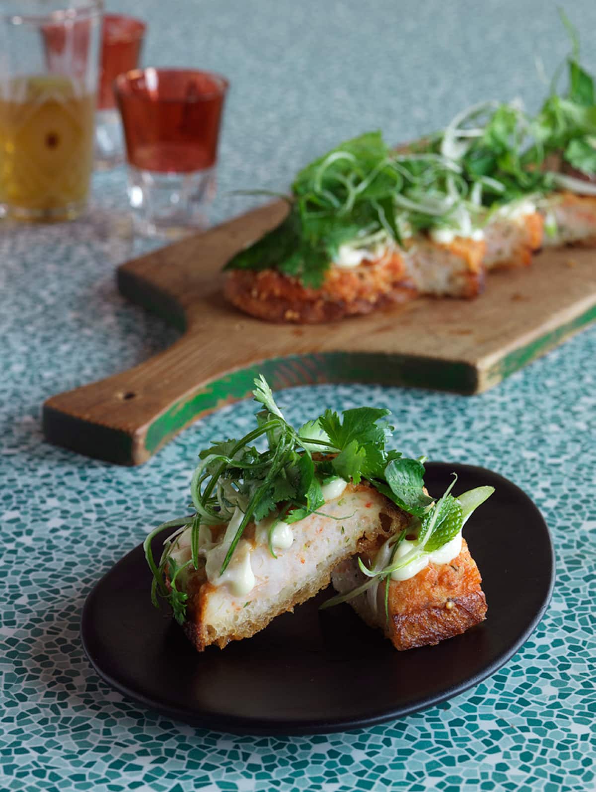 Prawn toast with yuzu mayonnaise