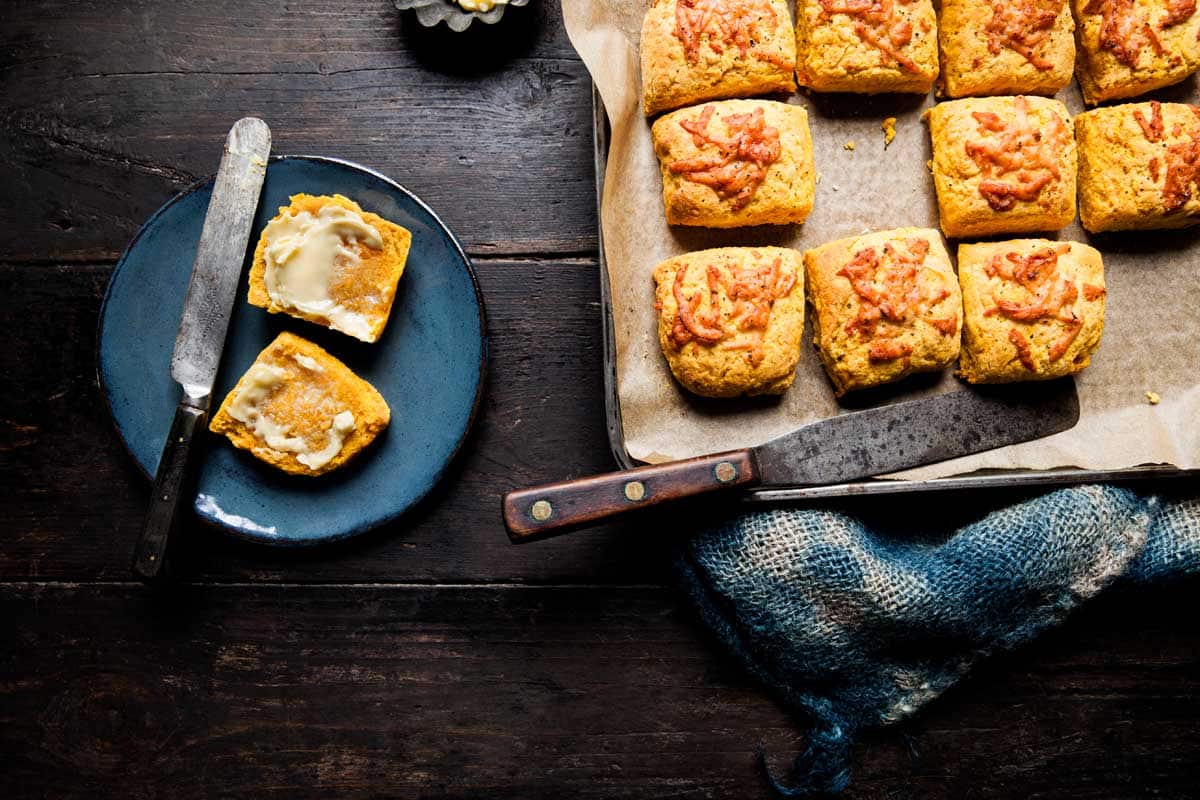 Pumpkin, paprika and pecorino scones