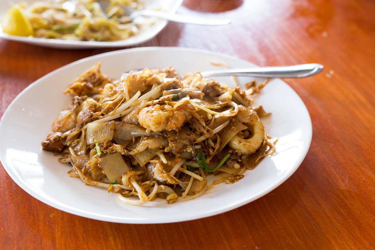 The restaurant serves two types of char kway teow – like the Penang style, made with flat rice noodles.