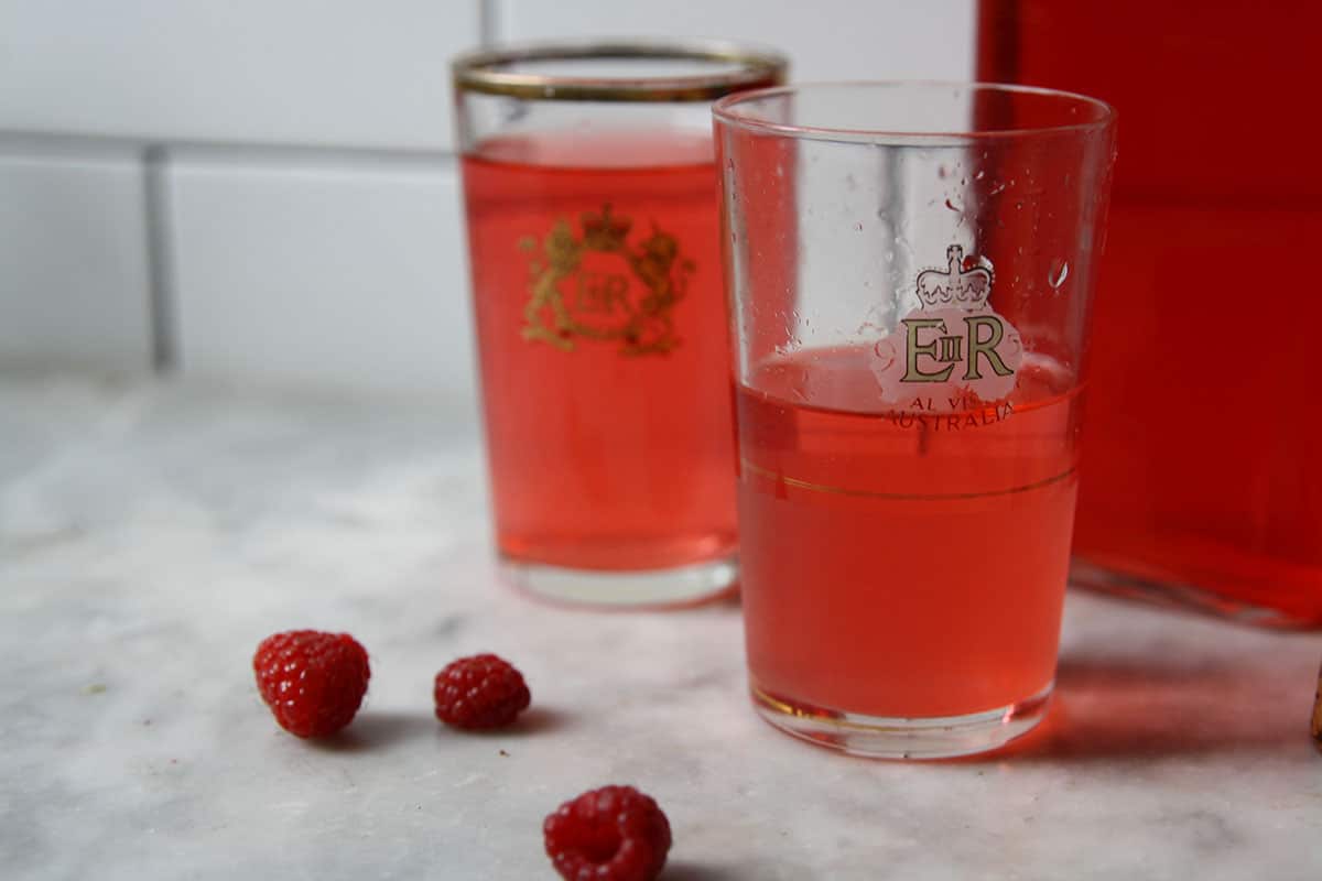 Bright red drinks (raspberry cordial)