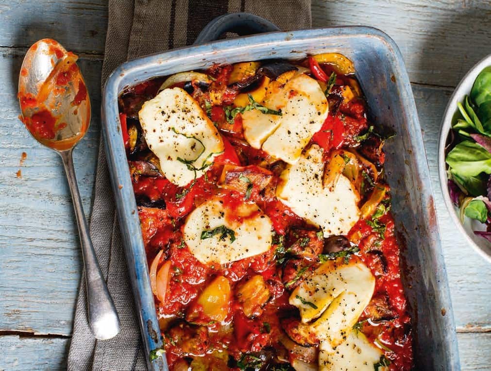 Ratatouille and halloumi bake