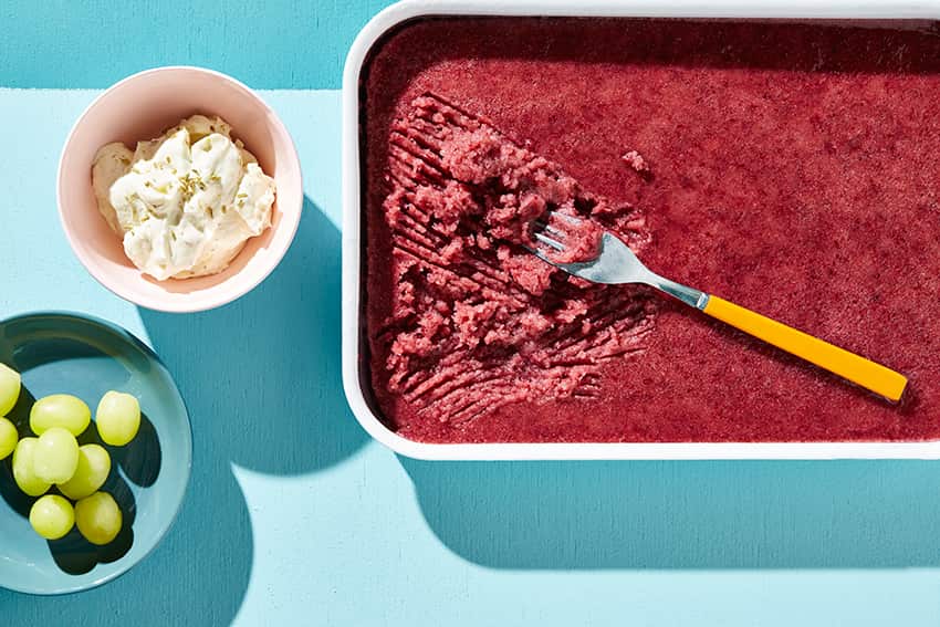 Red grape granita with cold grapes and fennel cream