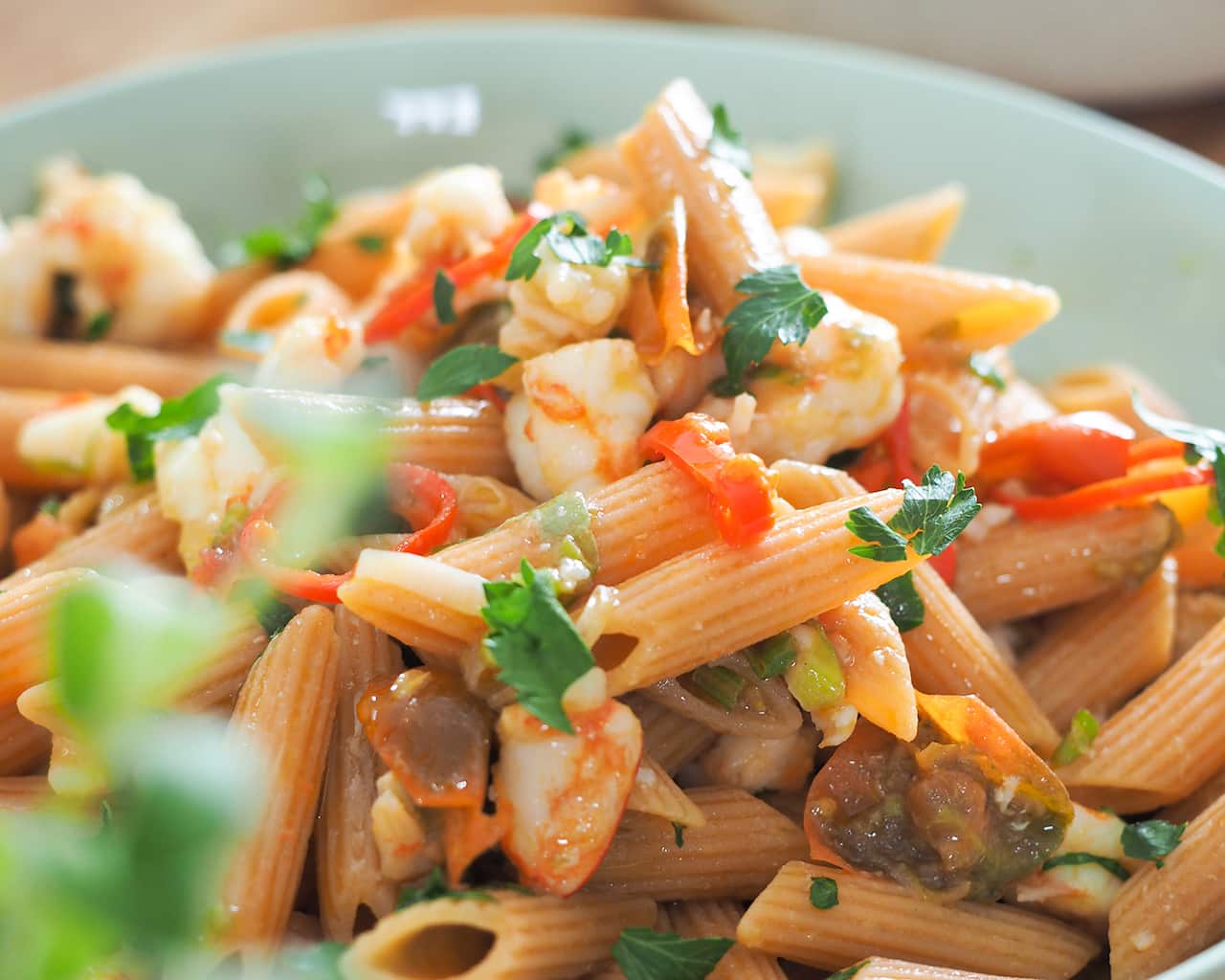 Red lentil penne