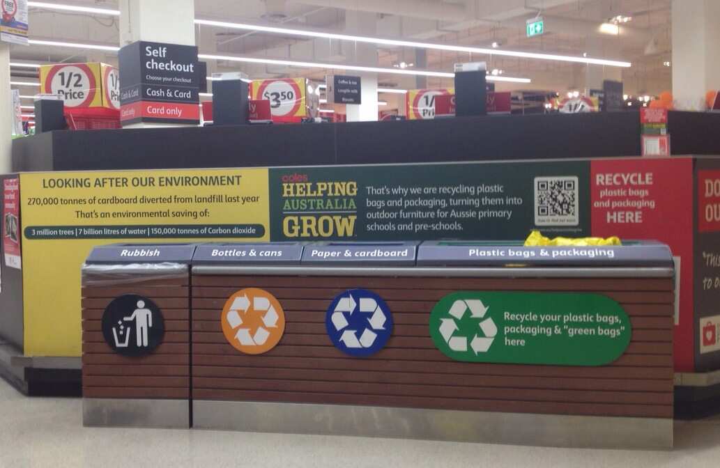 Recycling bins in Coles