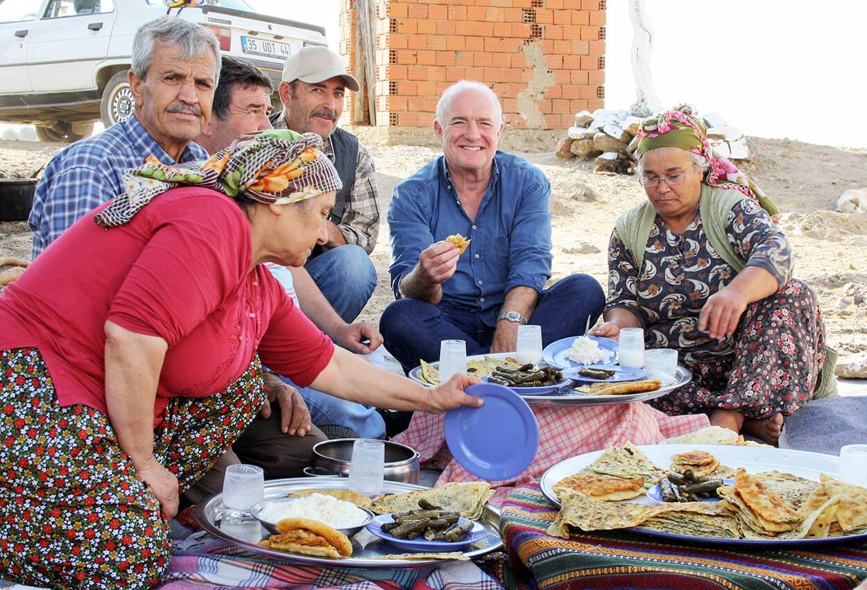  Rick Stein observes the making of Fli near Lezhe, Albania 