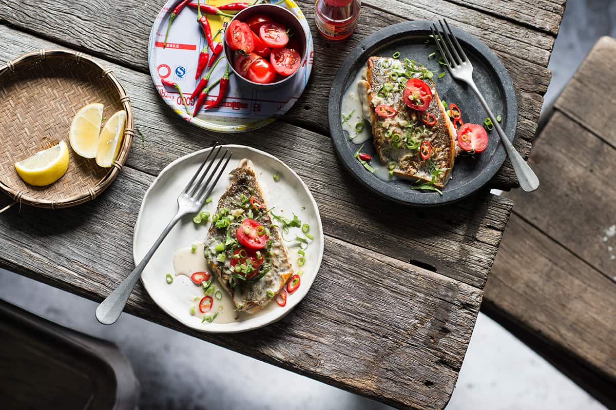 Pan-fried mulloway fillets with lemongrass and chilli