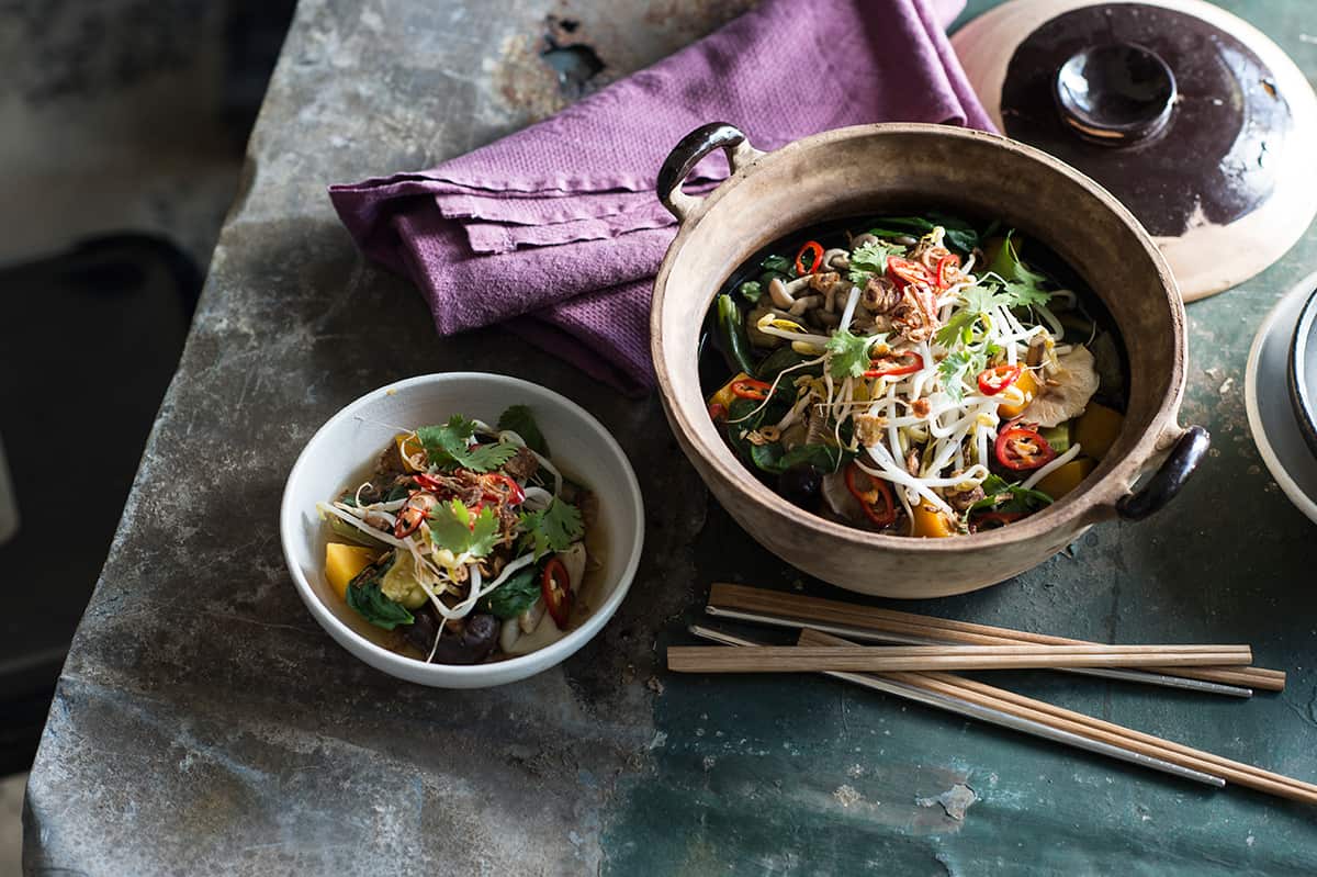 Mushroom hotpot with seasonal vegetables