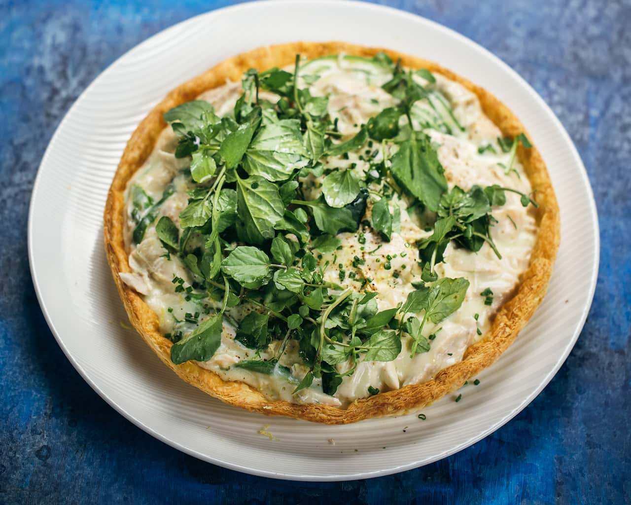 Roast chicken and asparagus tart