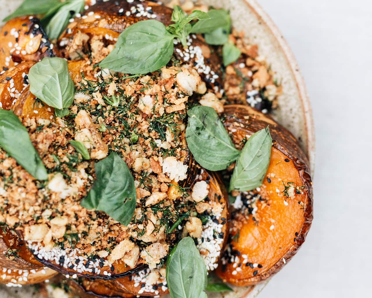 Roasted pumpkin with toasted crumbs, maple and sesame