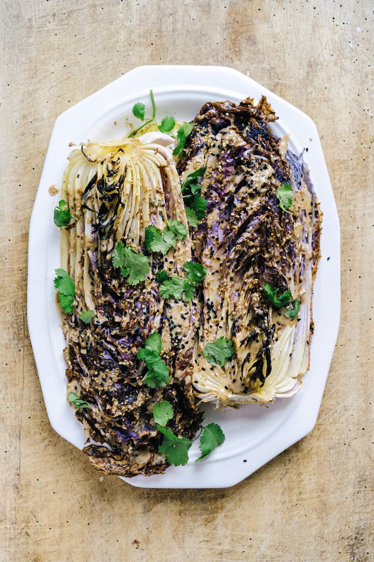 Roasted wombok with sesame sauce