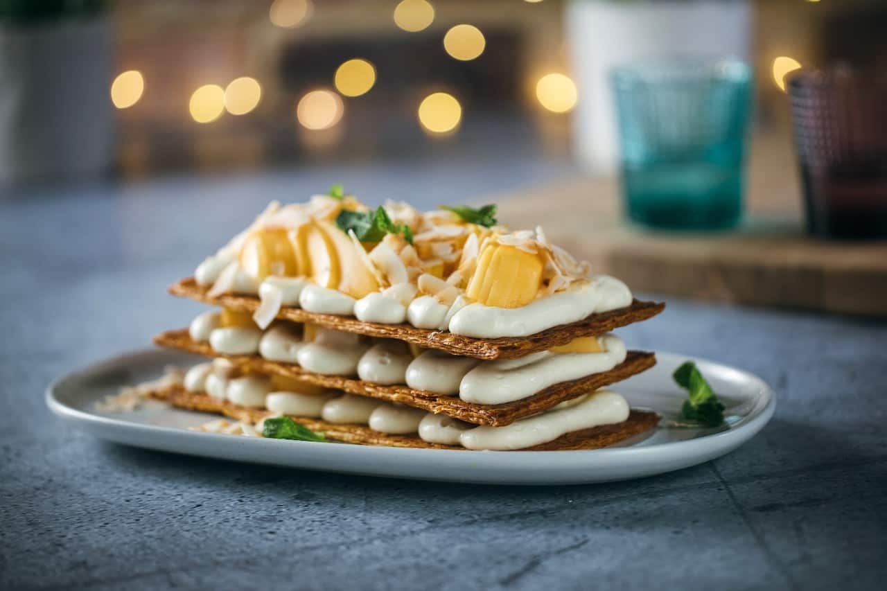 Coconut and mango millefeuille