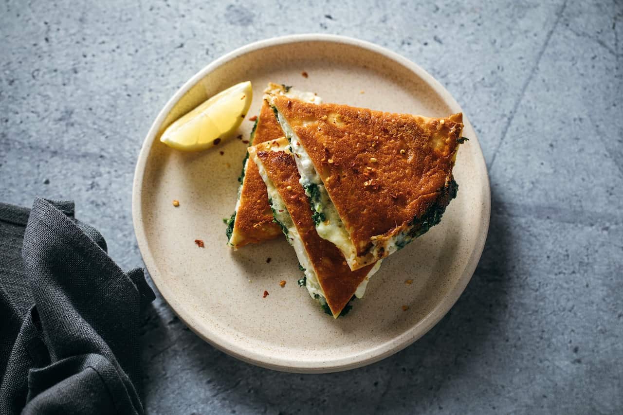 Three-cheese and spinach gozleme 