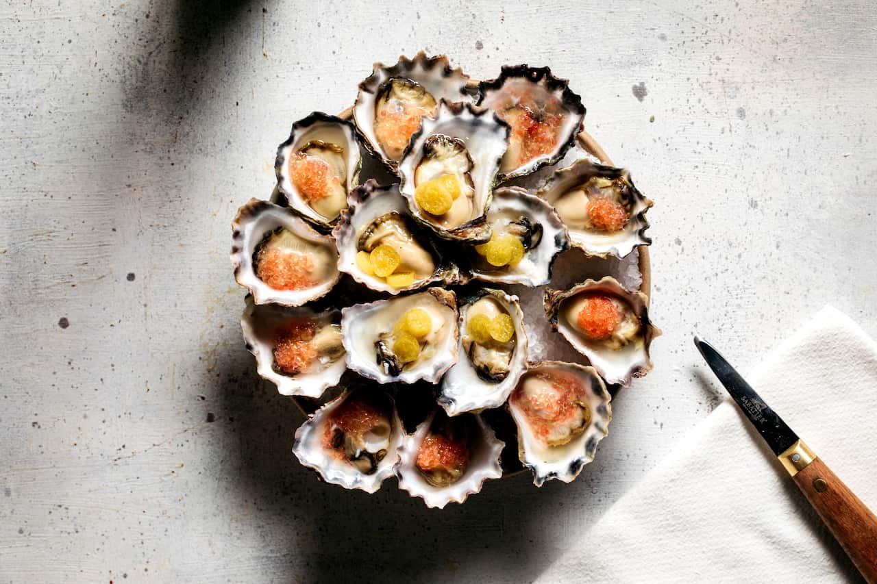 Sydney rock oysters with native condiments