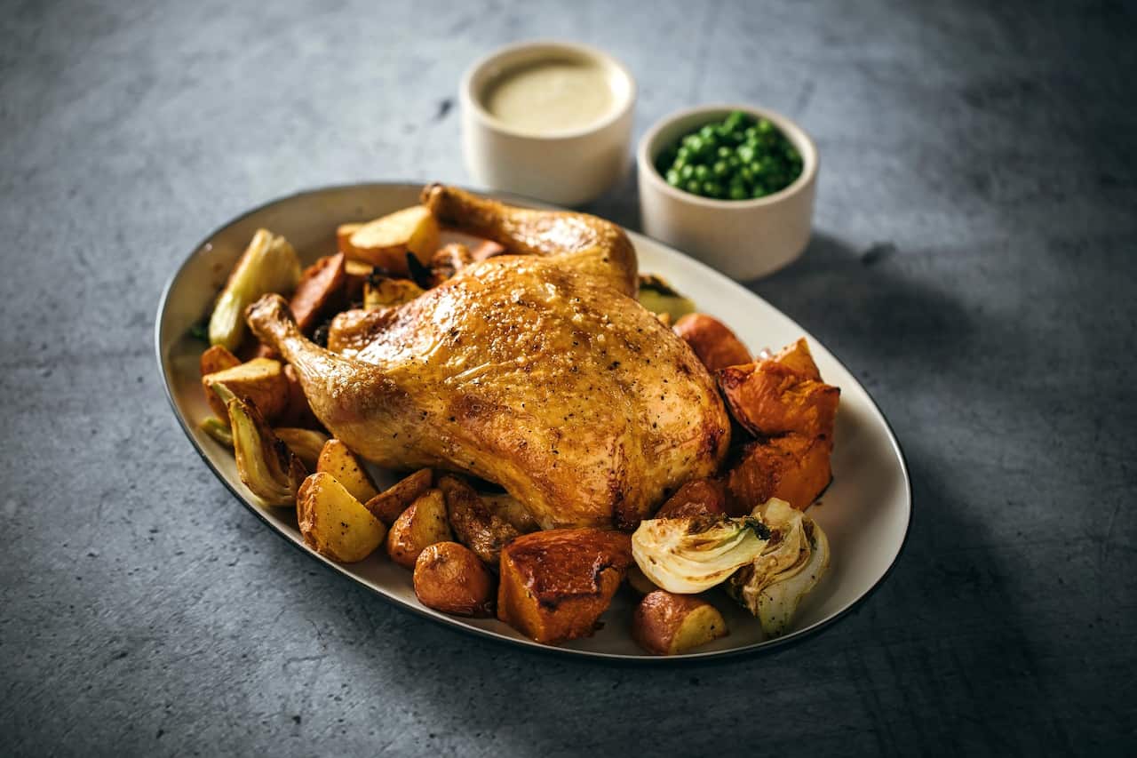 Lemon roast chicken with veges