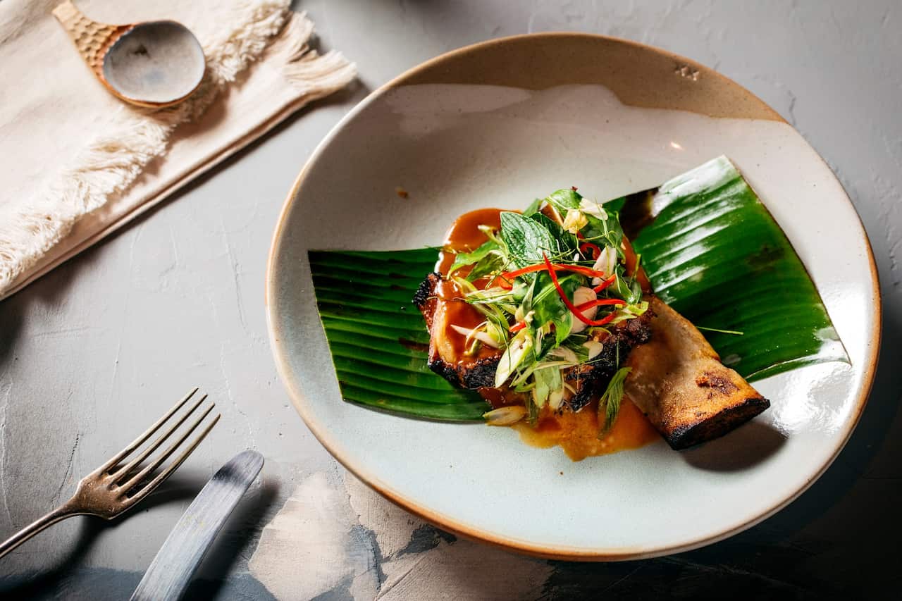 Coconut braised beef ribs with hot and sour salad