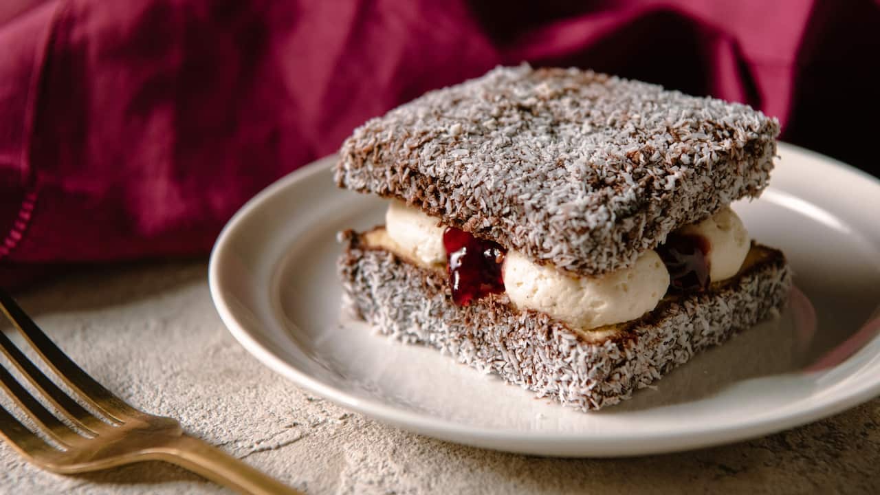 Jam and cream lamingtons