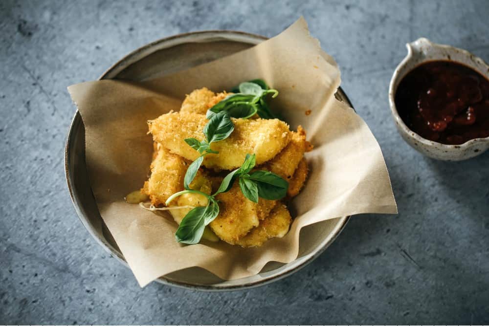 Fried mozzarella sticks, smoked tomato sauce