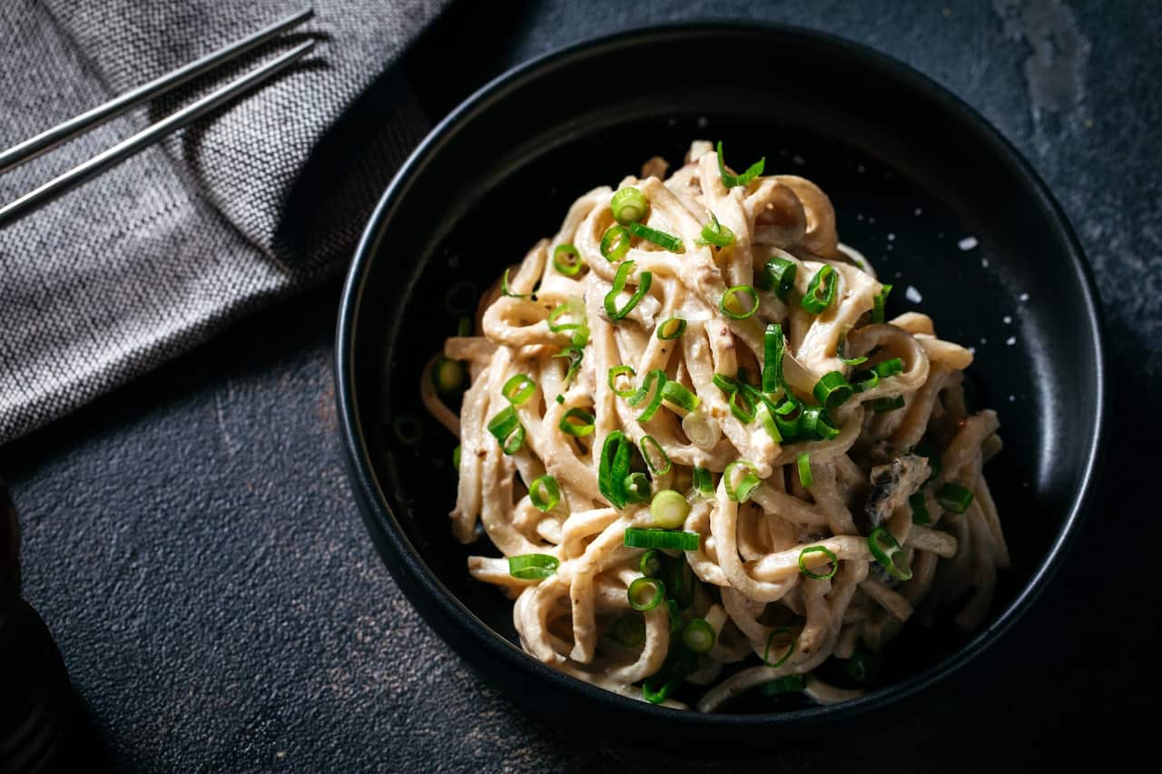 Creamy mushroom udon noodles