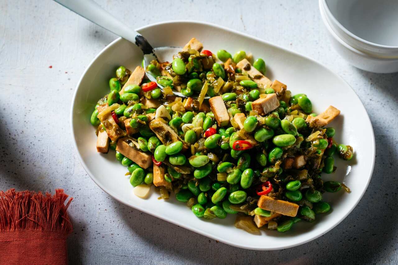 BBC (Broad beans, bean curd and Chinese chutney) 