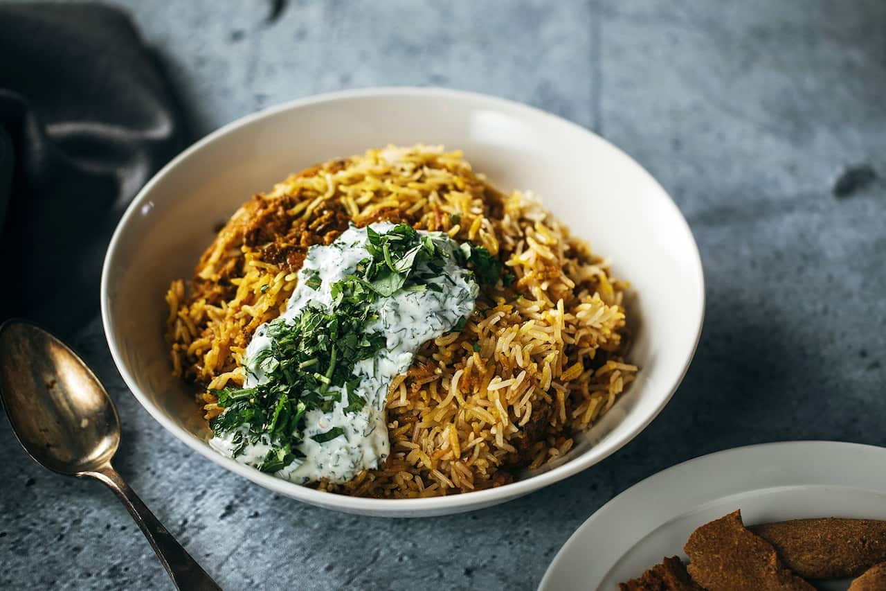 Kachche gosht ki biryani