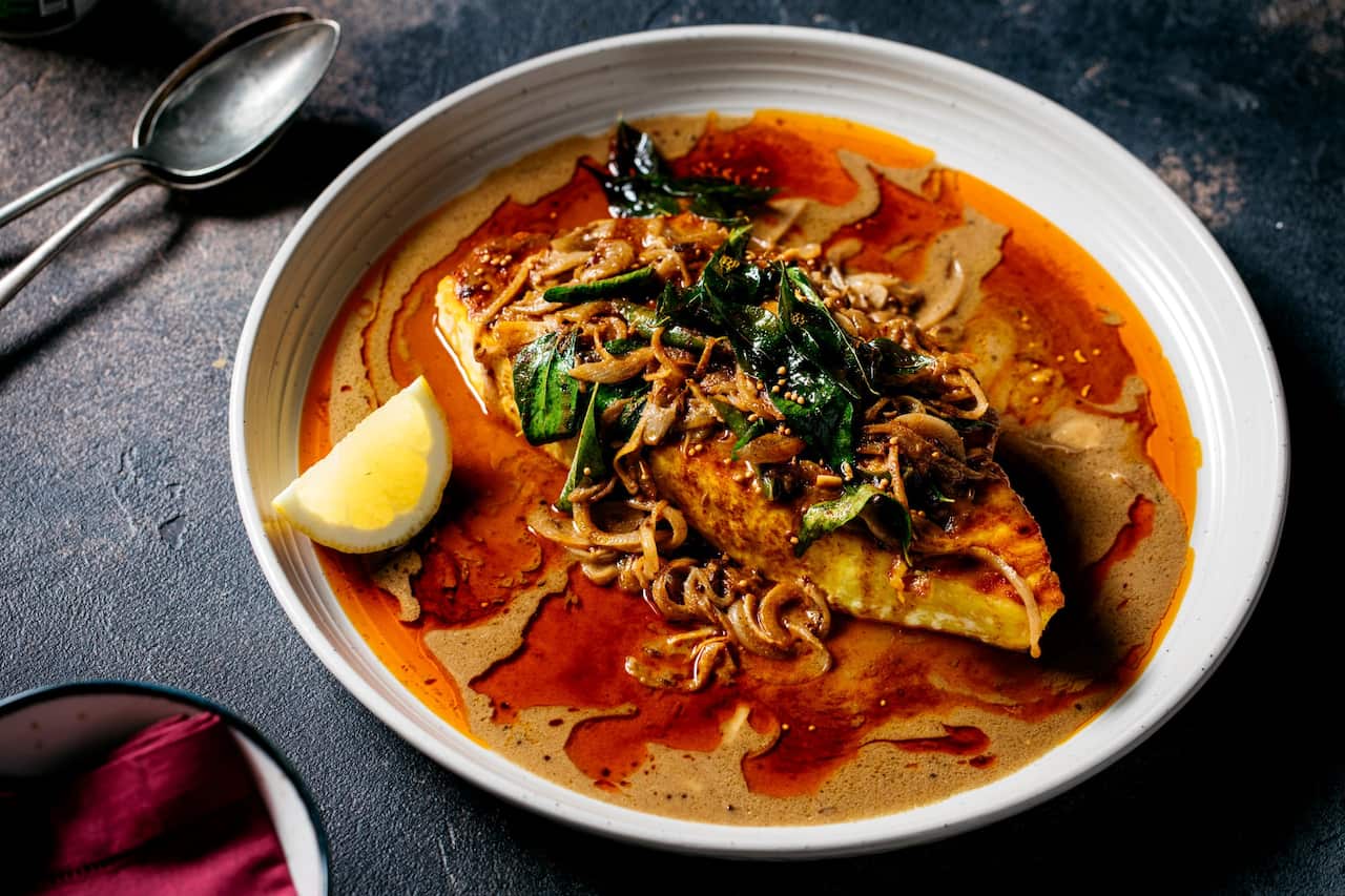 Grilled swordfish curry