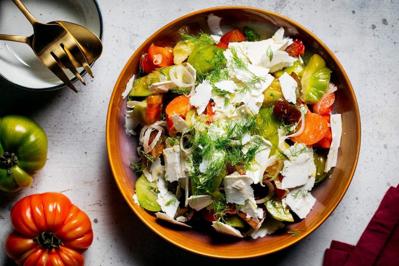 Heirloom tomato, pickled fennel and salted ricotta salad