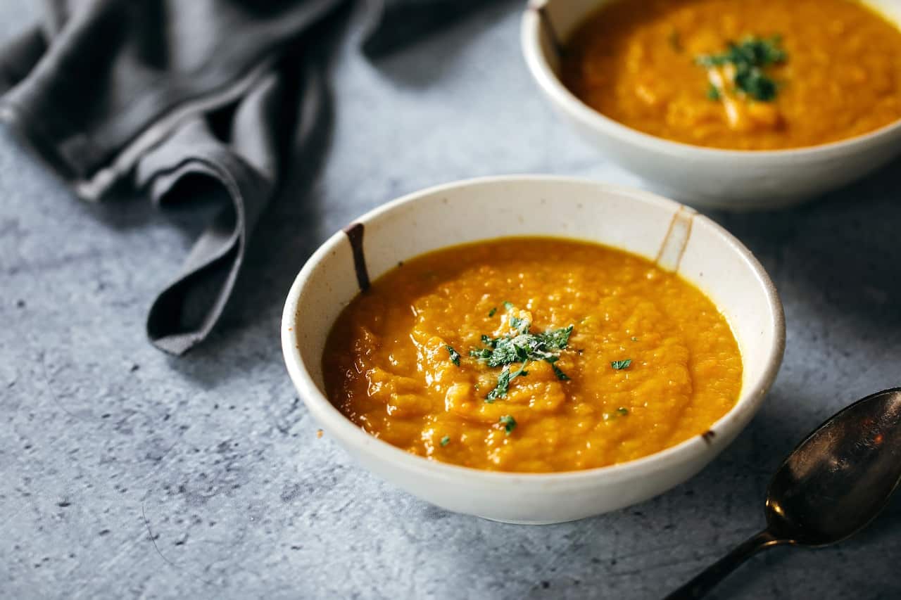 No-cut whole roasted pumpkin soup