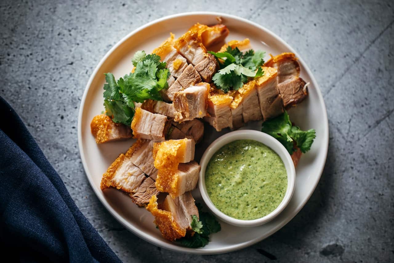 Pork belly with green mustard