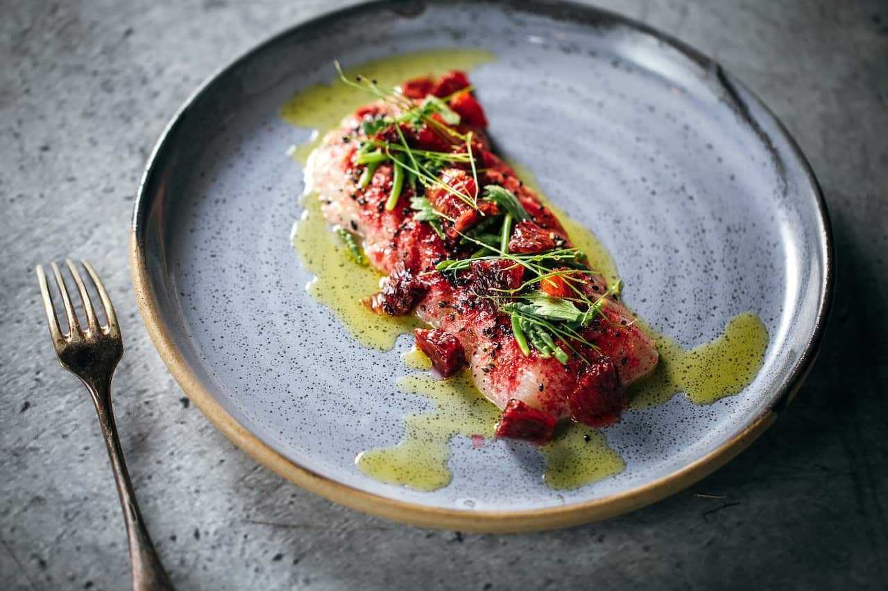 Davidson plum kingfish sashimi