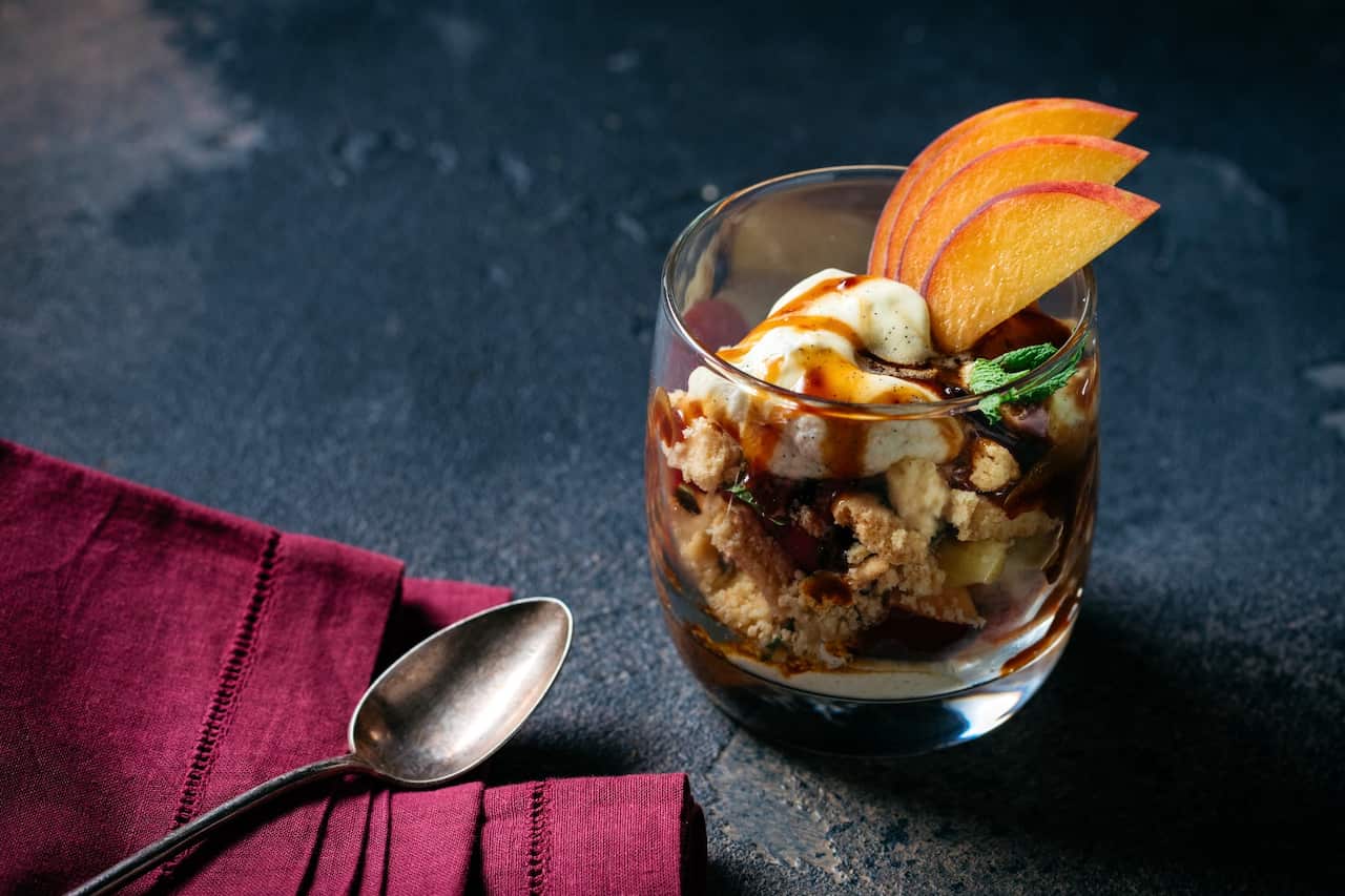 Honey bourbon peach trifle