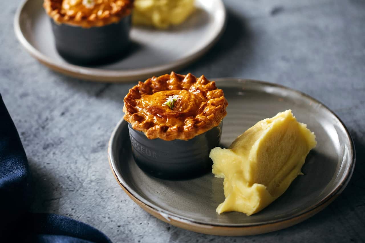 Smoky trout pie and mash