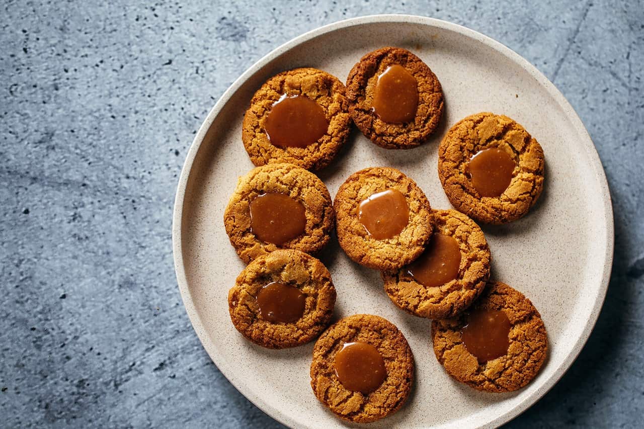 Sea salt caramel thumbprint biscuits
