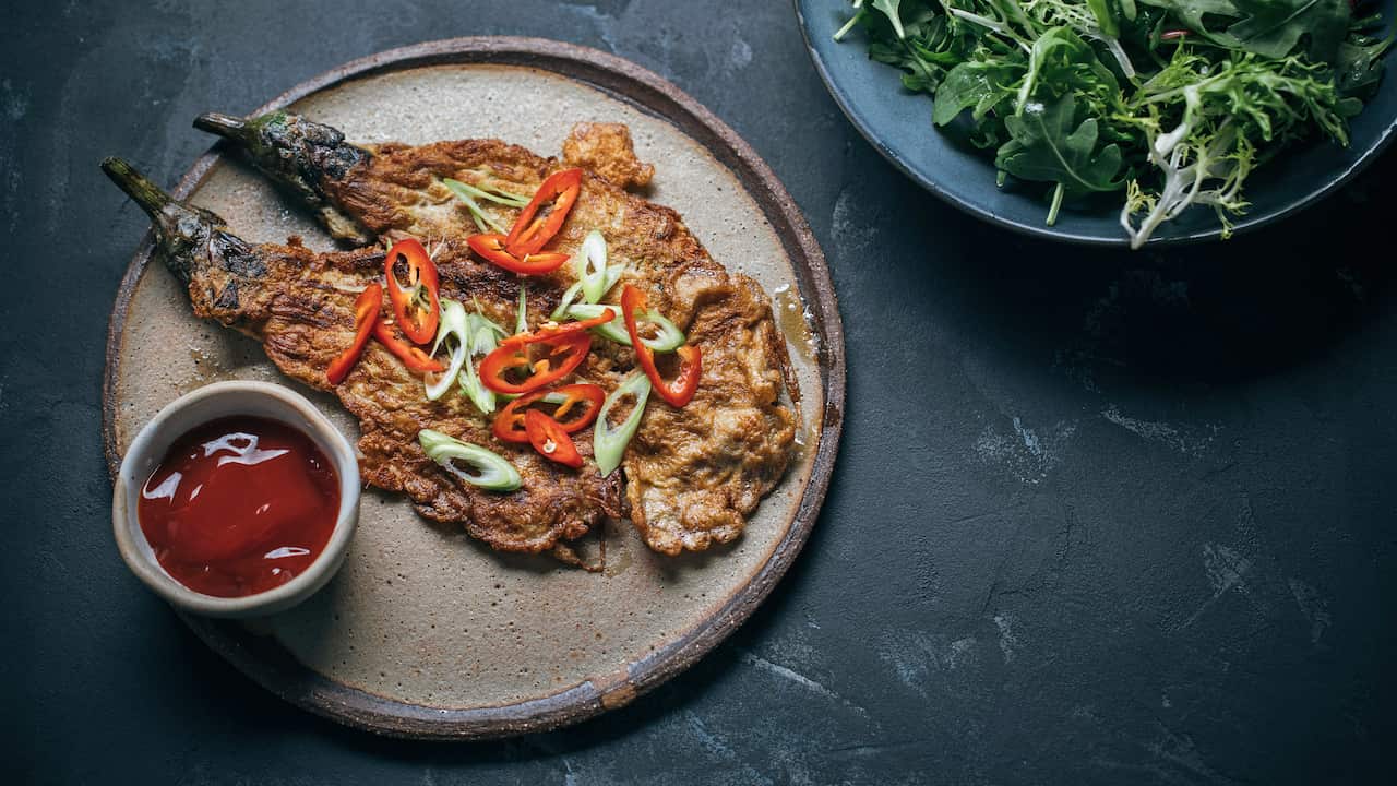 Tortang Talong (smoked eggplants)