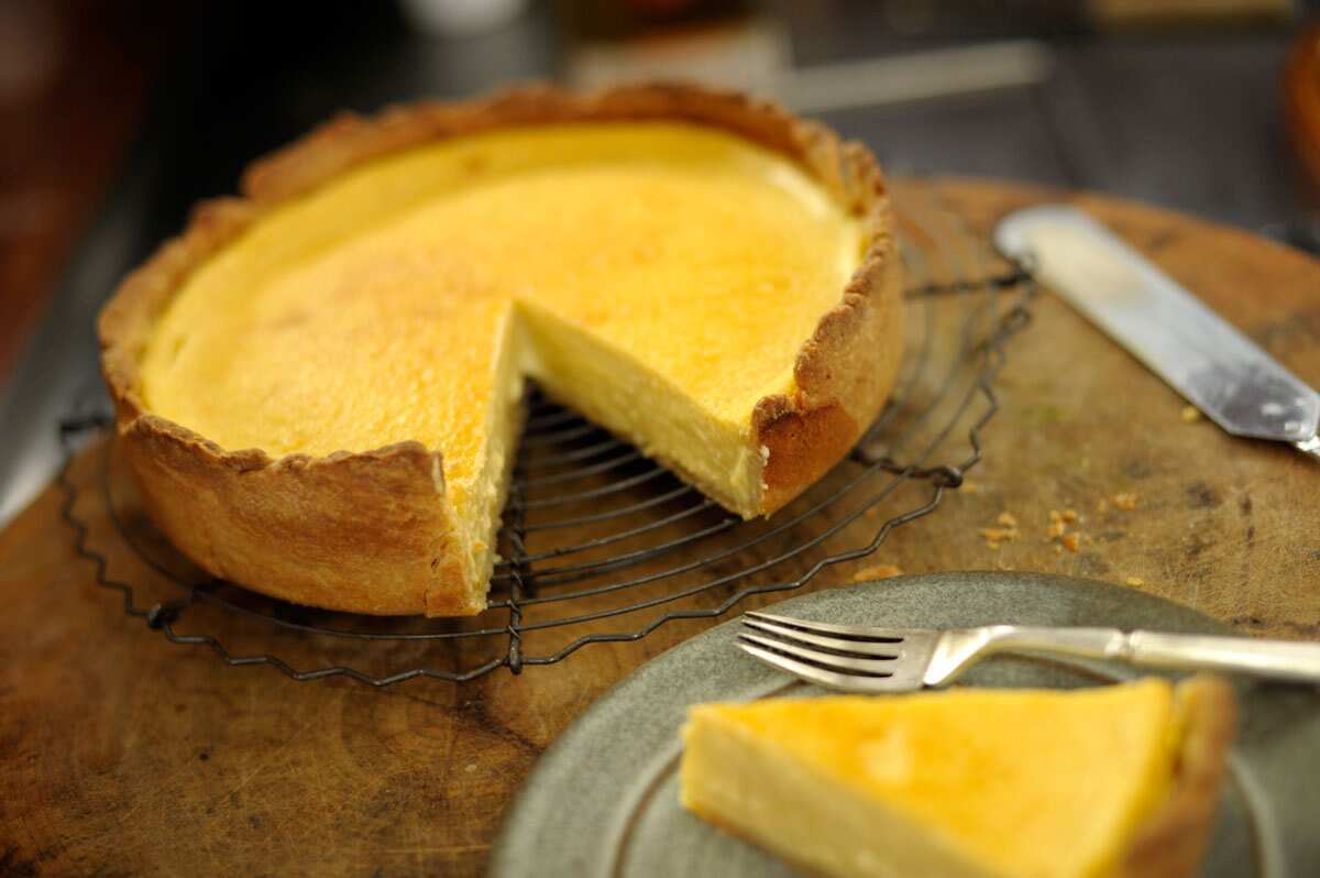 Saffron, mascarpone and leatherwood cheesecake