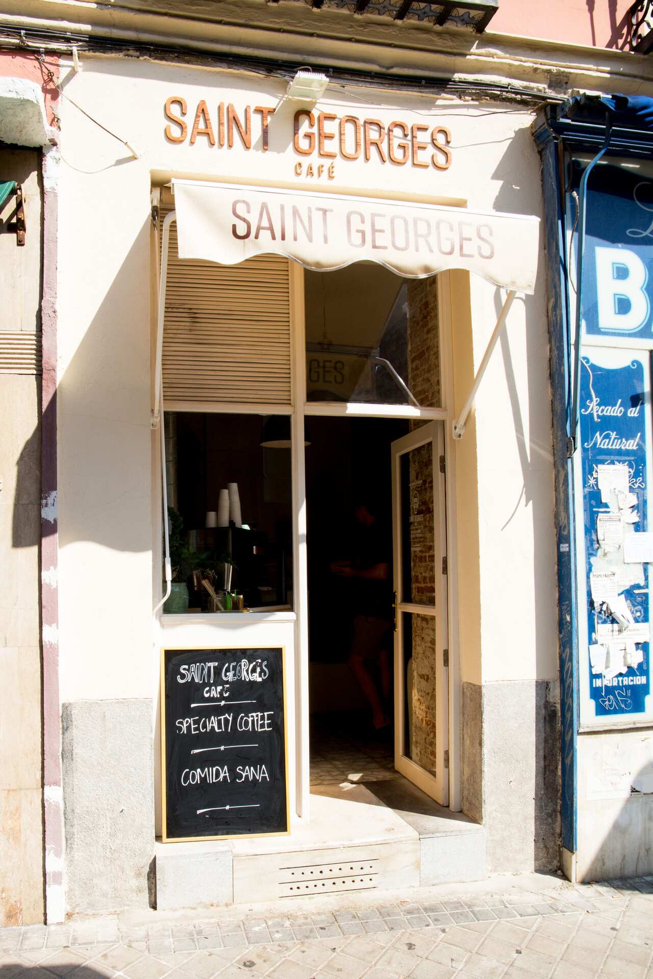 The entrance to Saint Georges cafe in Madrid.
