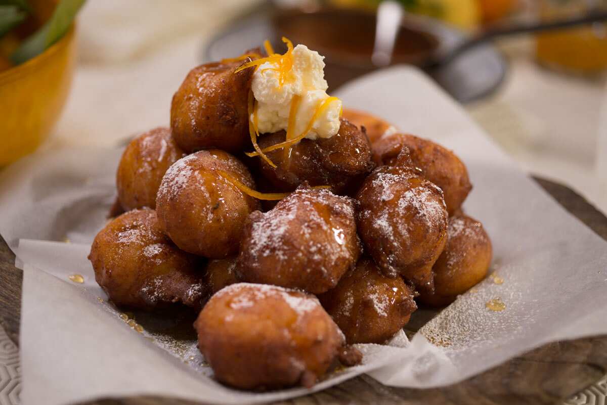 Ricotta fritters with orange and honey