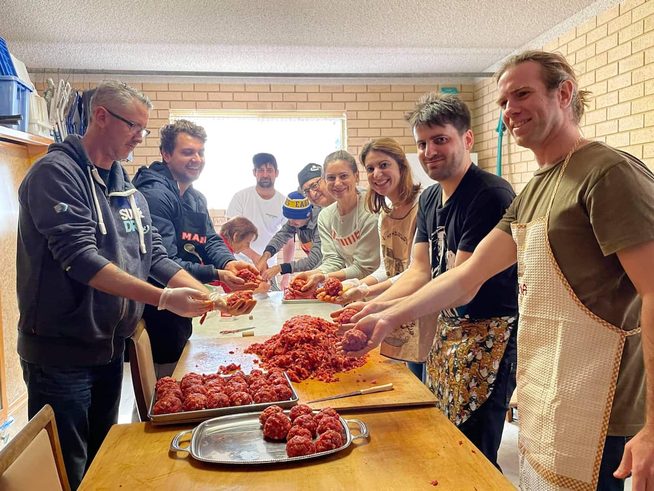 Julia D'Orazio with her family making sausages - a tradition introduced by her Italian grandparents.