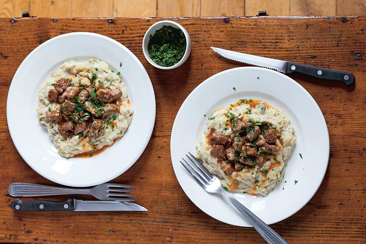 Sauteed lamb with smoky eggplant
