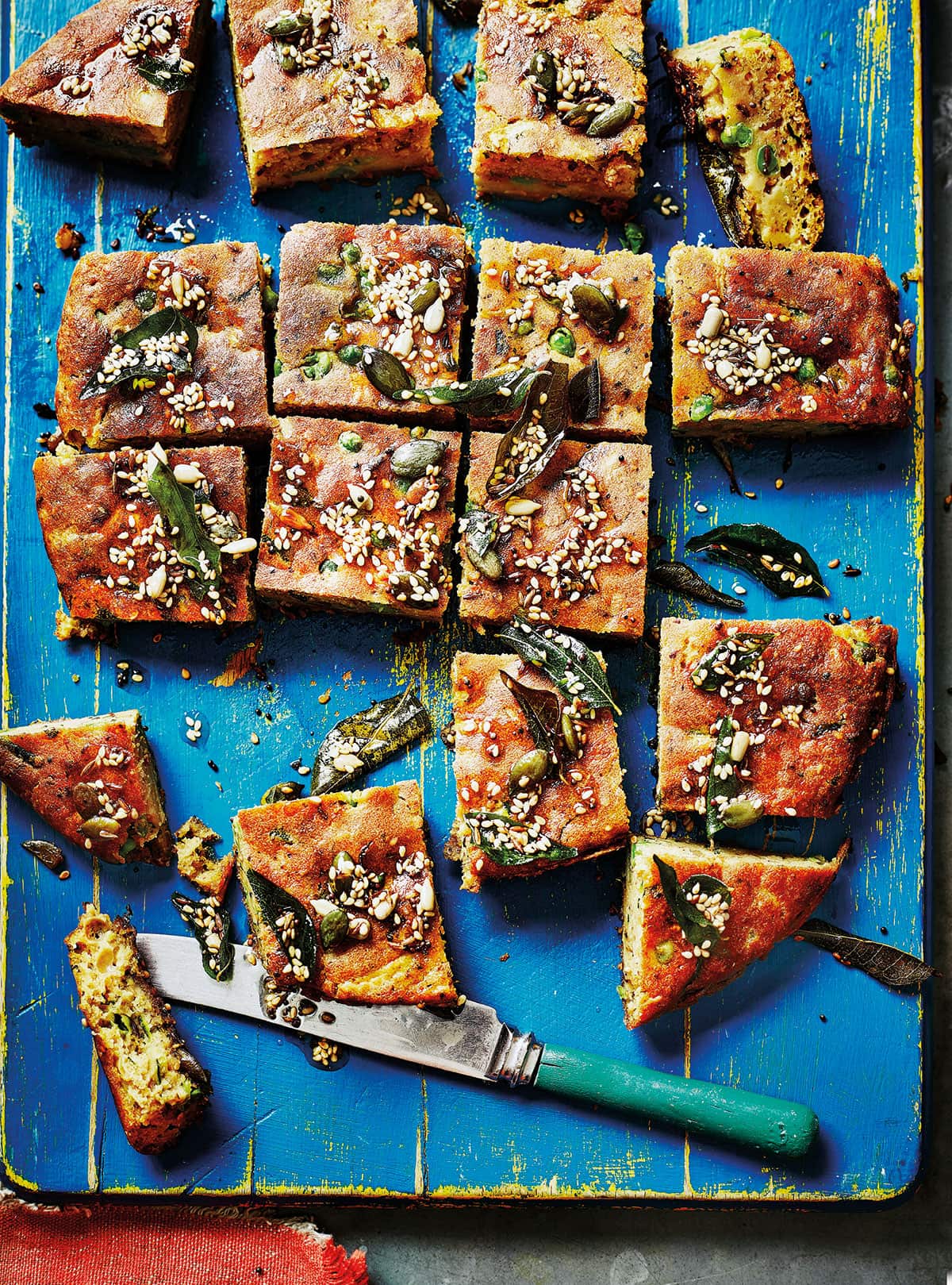 Savoury zucchini, seed and curry leaf cake (handvo)