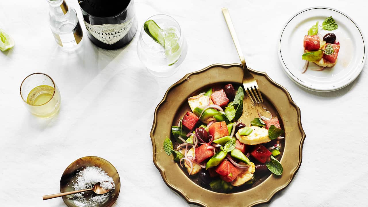 Lebanese cucumber, watermelon & haloumi salad