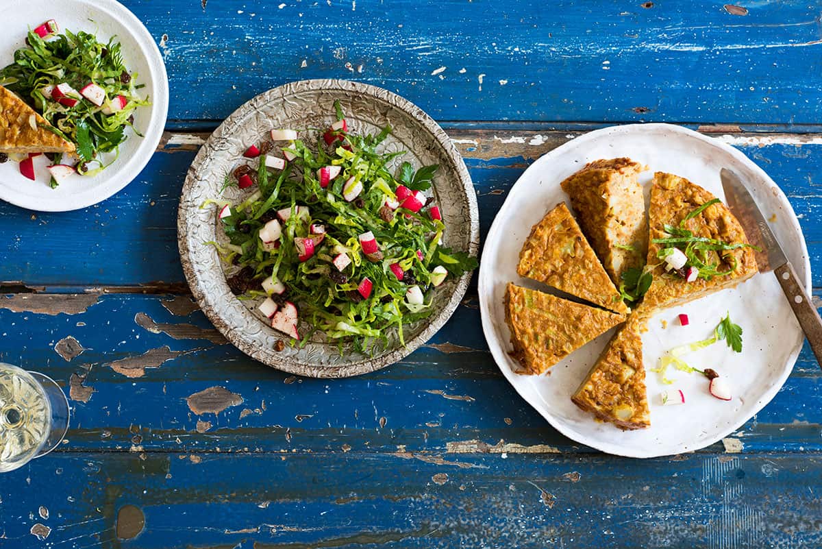 Cauliflower frittata with herb salad