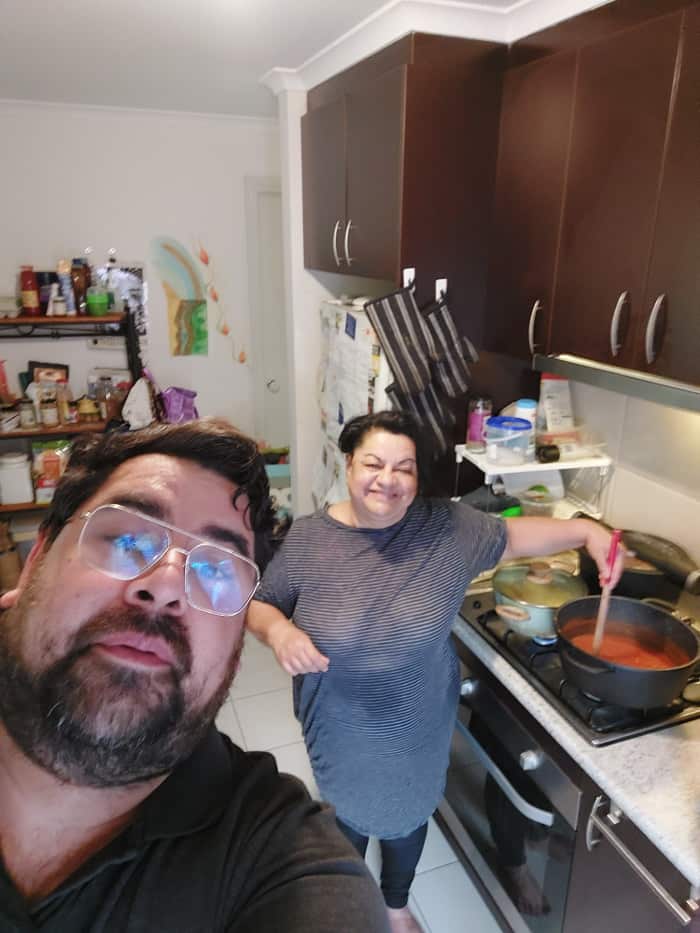 Eddy and Hennie Urias-Castro in the kitchen on Mothers Day 2021.